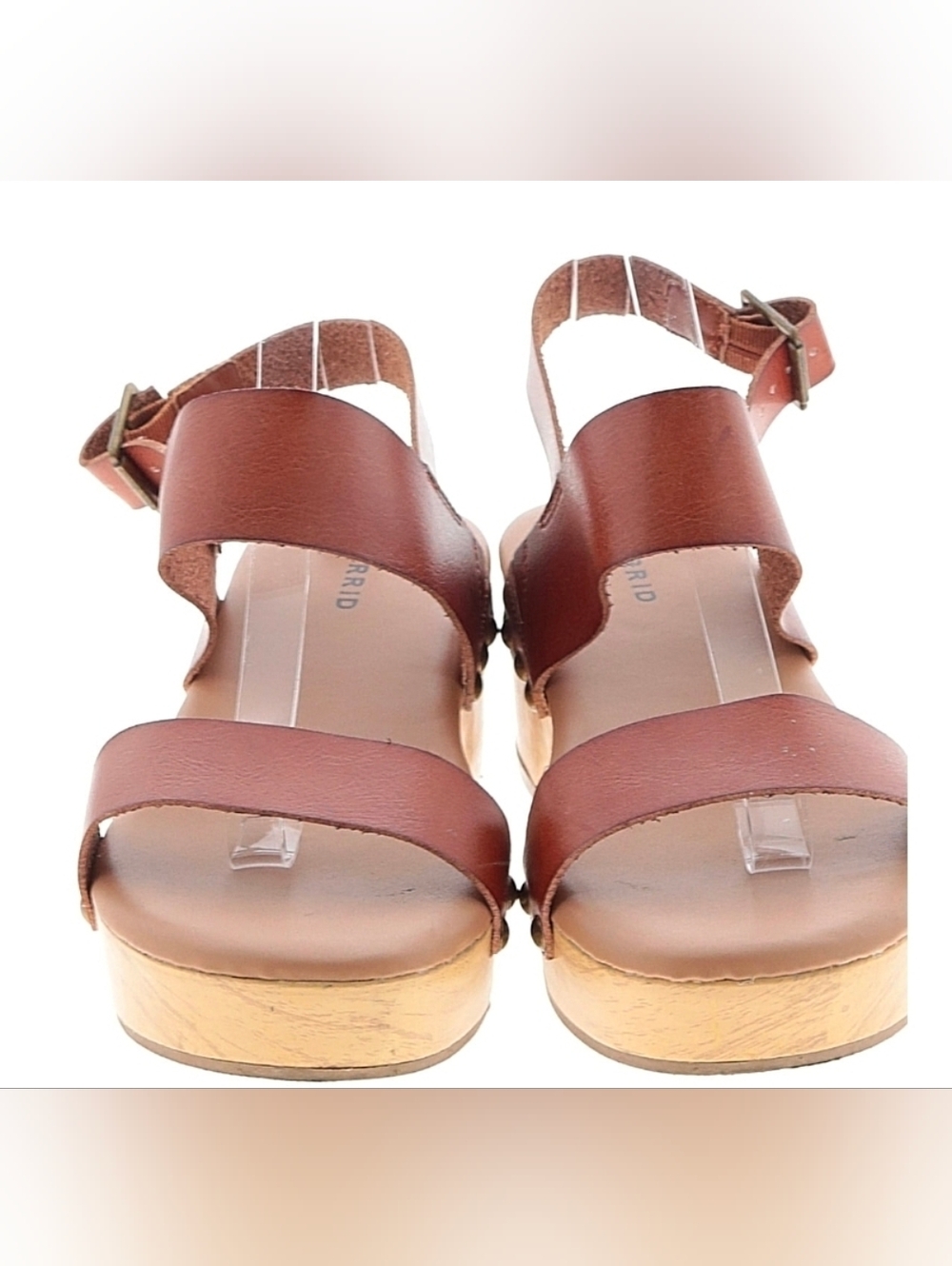 Torrid Brown Leather Wood-Effect Platform Sandals strappy With Cusion Soles 7.5w - Picture 2 of 3